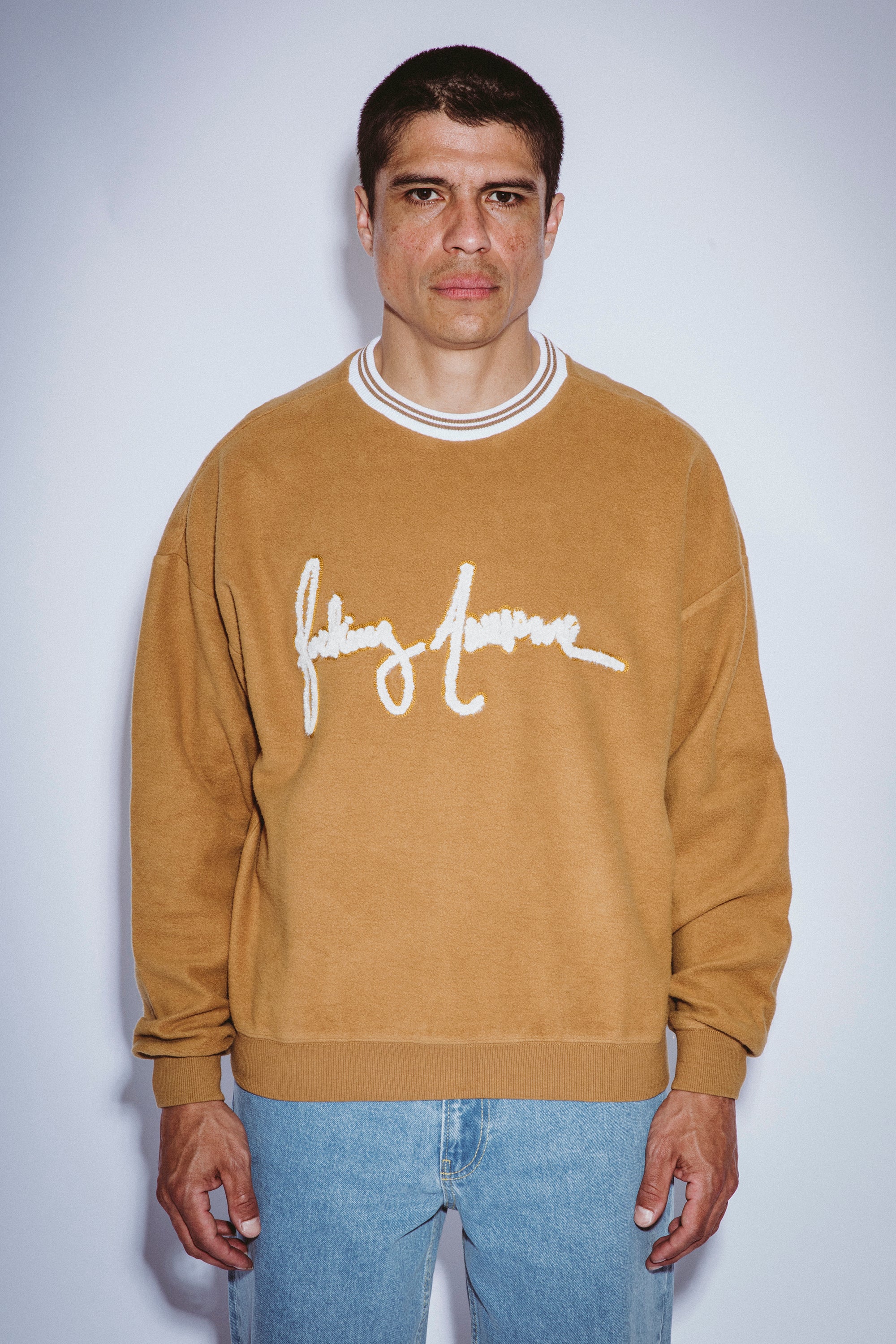 Essentials tan crew neck sweatshirt hot sale