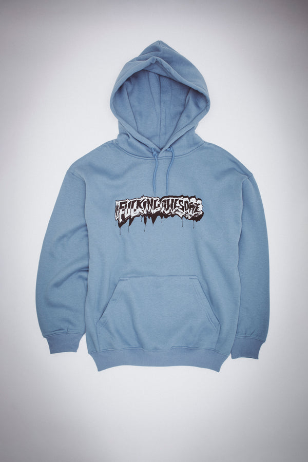 Hoodie in Dusty Blue with Futuristic Logo Embroidery in 2023