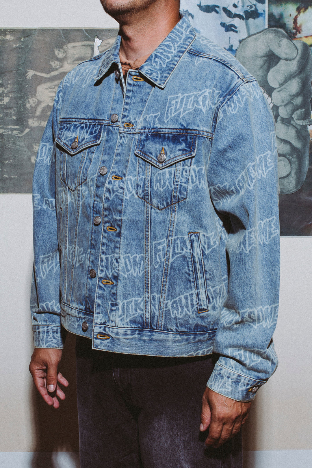 Lasered AOP Denim Jacket