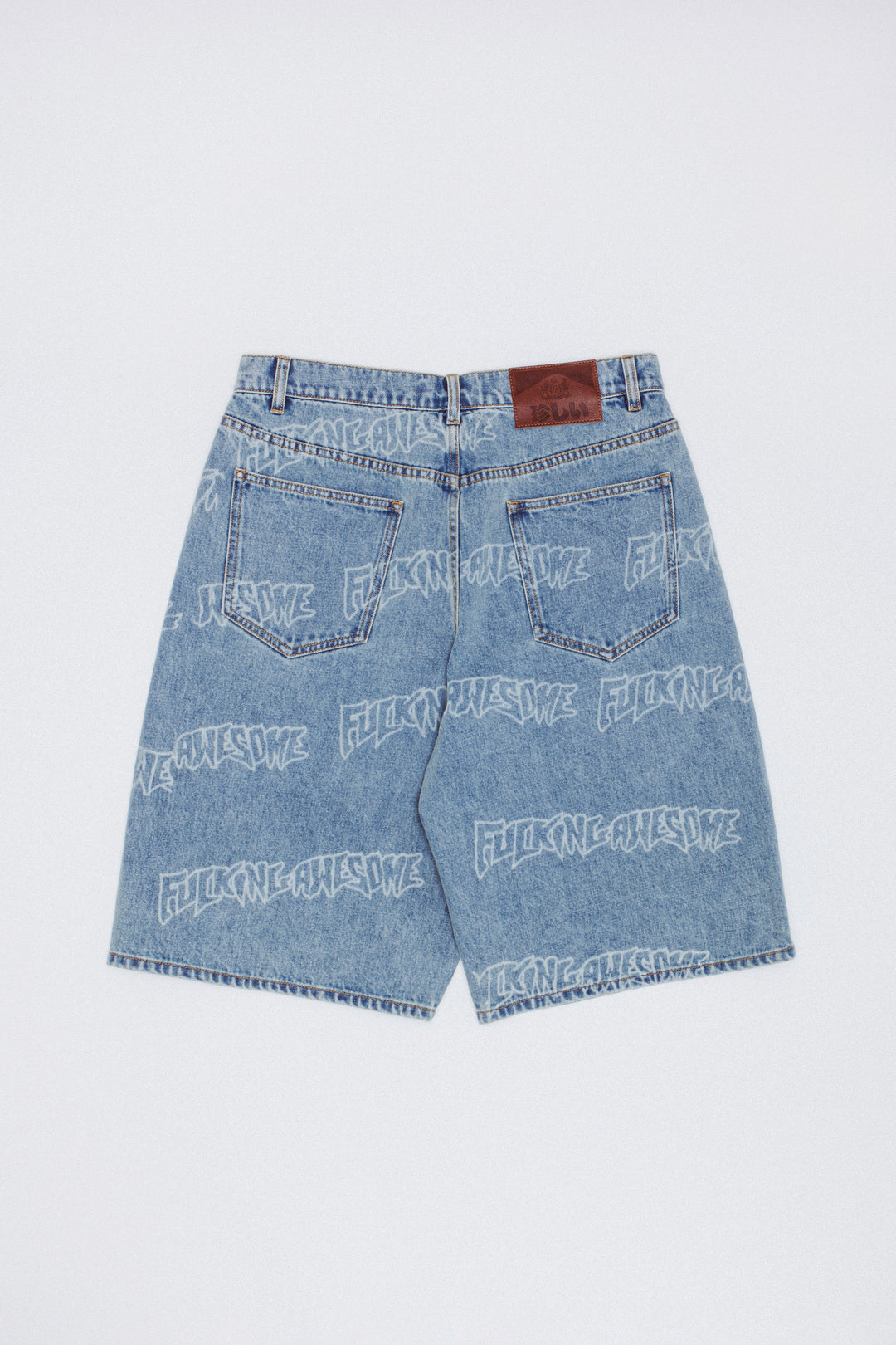 Lasered AOP Denim Shorts