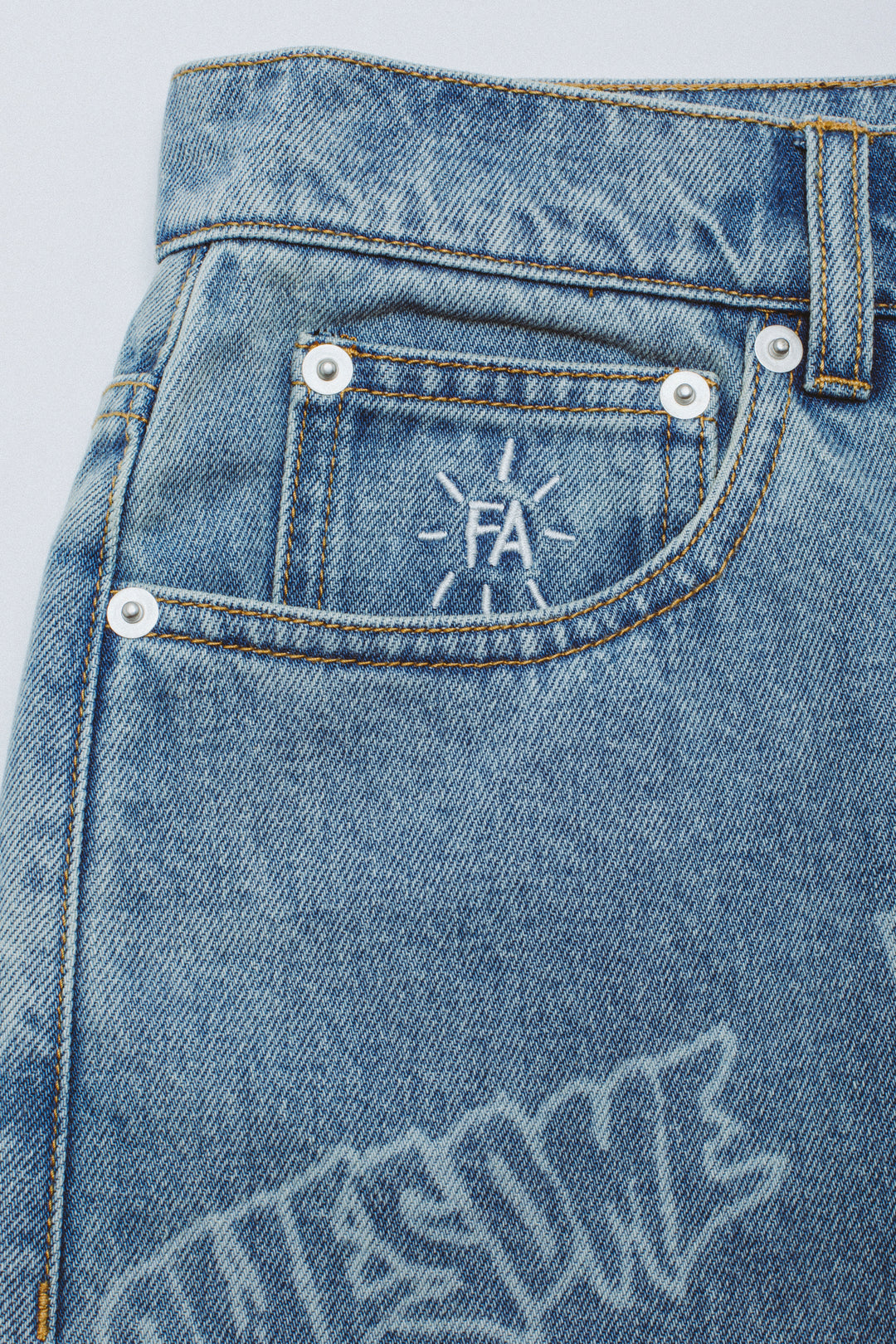 Lasered AOP Denim Shorts
