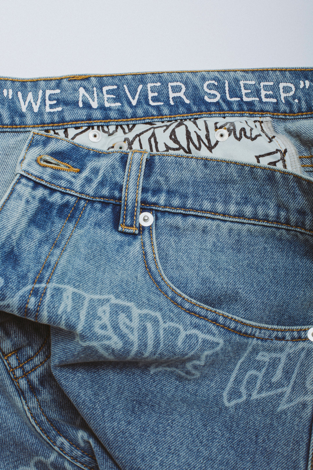 Lasered AOP Denim Shorts