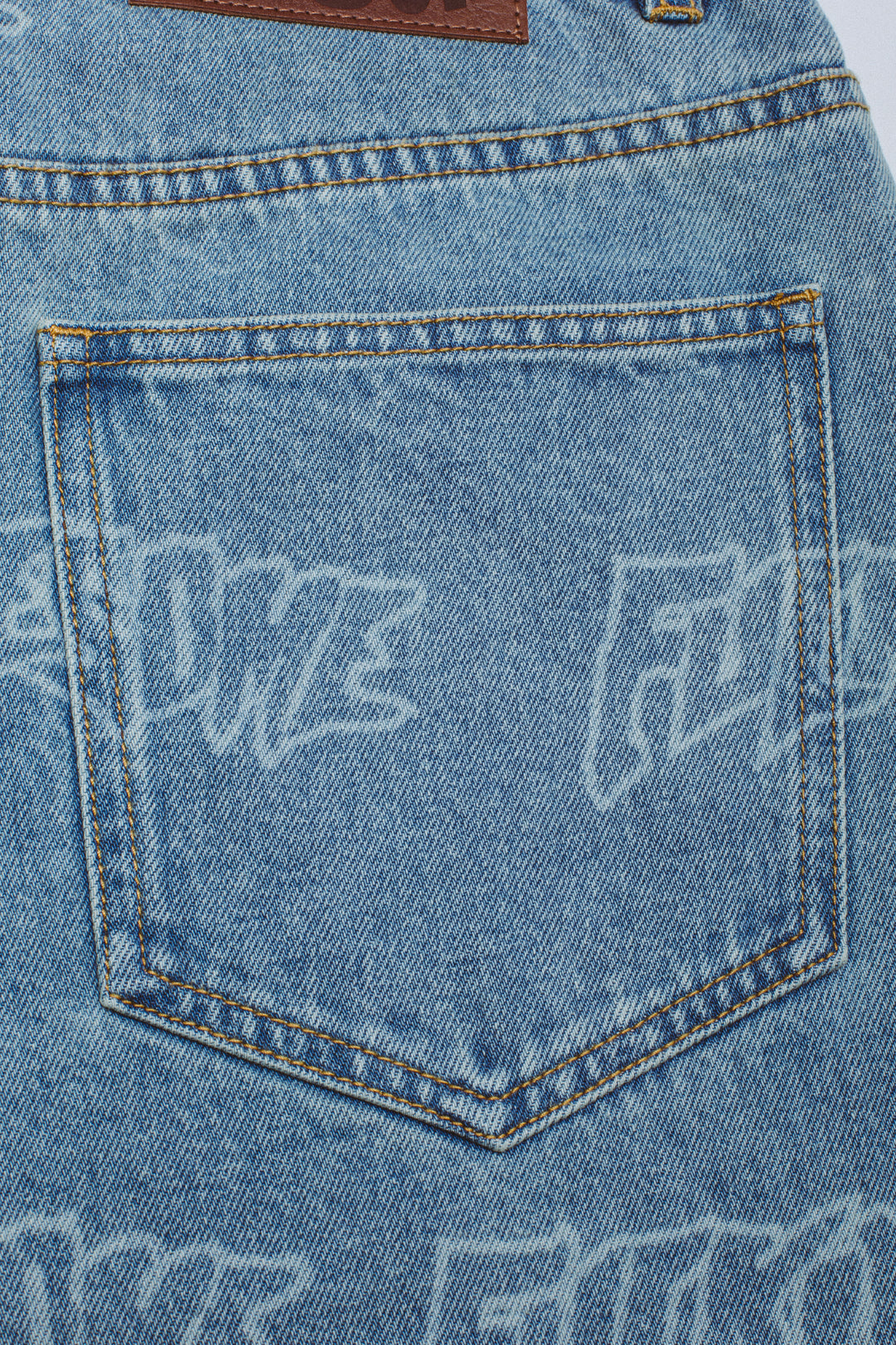 Lasered AOP Denim Shorts