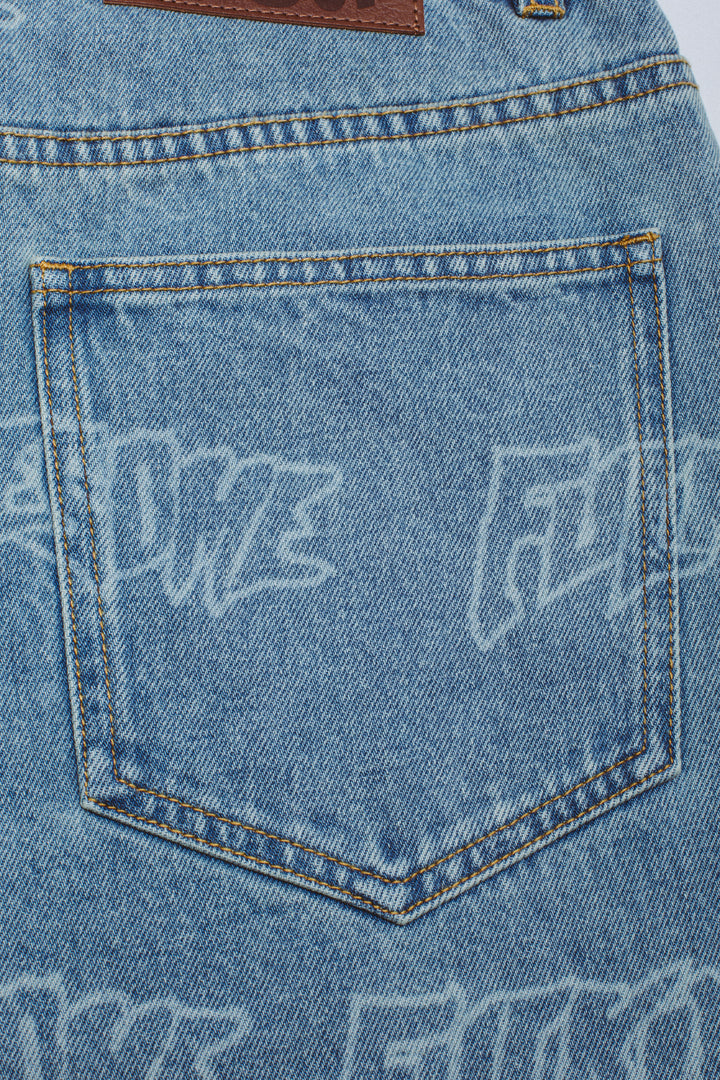 Lasered AOP Denim Shorts