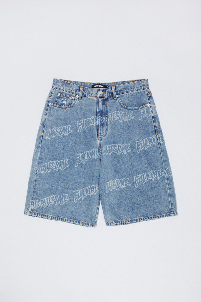 Lasered AOP Denim Shorts