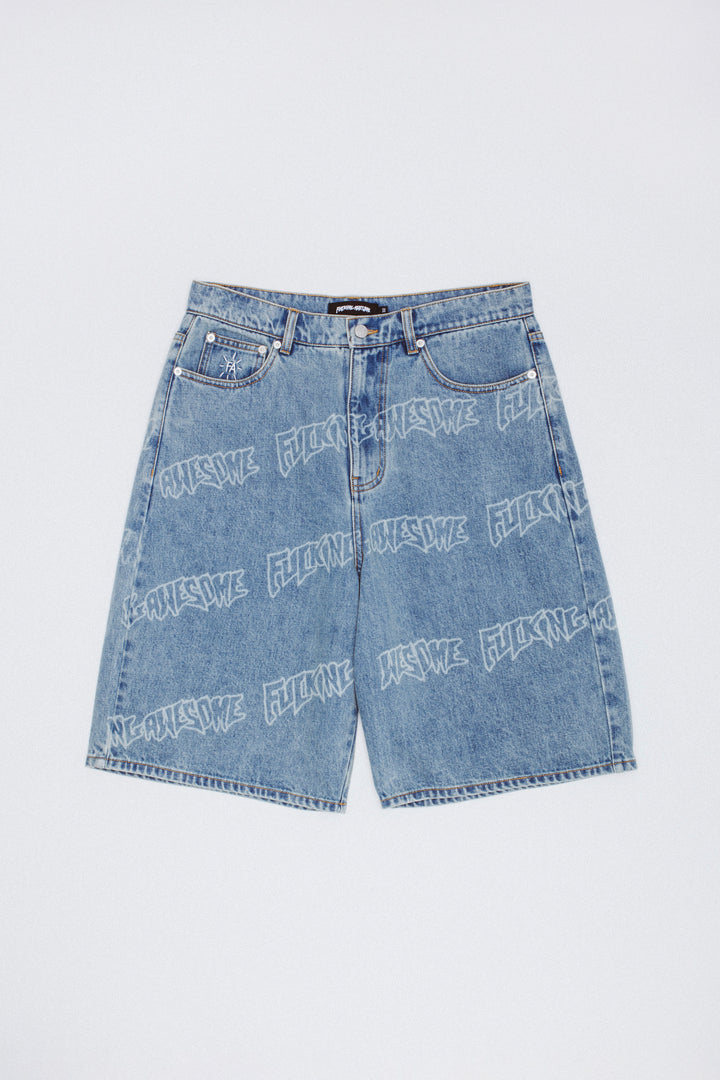 Lasered AOP Denim Shorts